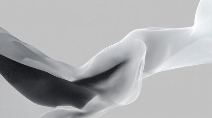 Poster - Abstract monochrome rendering of flowing shapes with light and shadow interplay on a gray backdrop