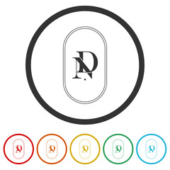 Poster - creative elegant letter nd logo. set icons in color circle buttons