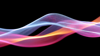 Poster - Abstract flowing lines of light in pink orange and blue against a black background creating waves