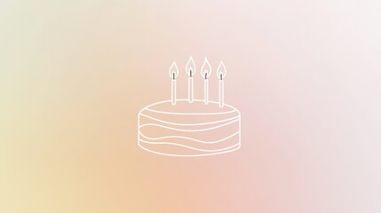 Poster - Elegant logo of a birthday cake with three candles set against a soft pastel gradient background for a festive celebration design