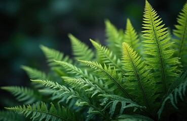 Poster - Close-up image of lush green New Zealand fern plants in forest. Native flora, exotic leaves pattern, plants texture, outdoor nature background, wilderness environment.