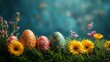 © Mitchell - Beautiful easter eggs with flowers in spring grass for easter holiday celebration and easter background image