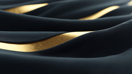 Poster - Abstract waves of black material with gold accents creating a flowing and elegant design