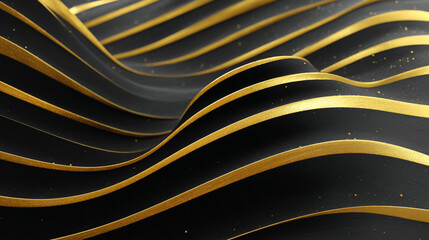 Poster - Abstract black waves with golden lines creating a luxurious and elegant background design element