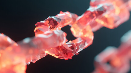 Poster - Close up of a red and white polygonal chain link against a dark background in a modern style