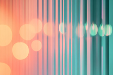 Poster - Abstract image of vertical, blurred lines in peach and teal hues, overlaid with bokeh lights, creating a soft, dreamy effect, suitable for a calm and serene background