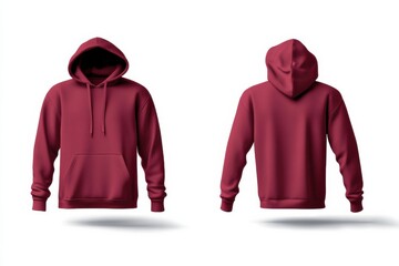 Poster - Stylish maroon hoodie showcasing front and back views, perfect for casual wear or outdoor activities in any season