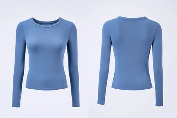 Poster - Long-sleeve blue top displayed from front and back angles for casual wear and comfort