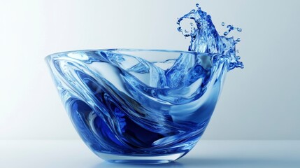 Poster - Blue water splashing in a glass bowl.