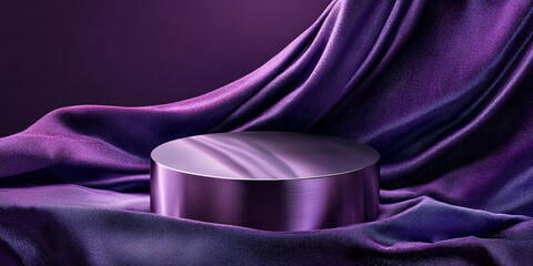 Aufkleber - Purple cylindrical podium rests on rich purple fabric, creating elegant display, ideal for product showcase or branding