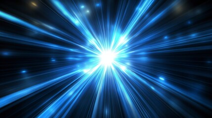 Aufkleber - Abstract blue light burst radiating outwards from central bright point, dark background.