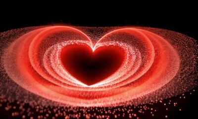 Wall Mural - glowing red heart constructed from vibrant particles swirling together to fill the frame with light 