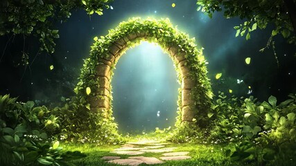Wall Mural - Enchanted stone archway surrounded by lush greenery