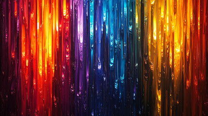 Poster - Abstract art, vertical lines of vibrant red, orange, purple, blue, and gold hues create a dynamic, colorful texture, showcasing energy and intensity