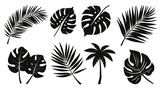 Silhouetted tropical leaves and a palm tree are evenly spaced