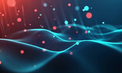 Wall Mural - Abstract Background with Blue and Red Dots Flickering Rhythmically Across Dark Textured Surface in Synchronized Waves Made with Generative AI Technology

