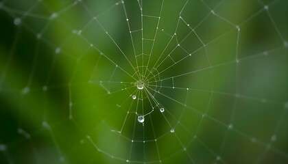 Wall Mural - spider web with drops of water on it