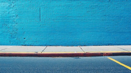 Poster - Blue brick wall, sidewalk, and street.