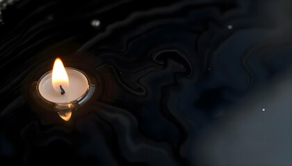 Wall Mural - lit candle floating on top of a body of water