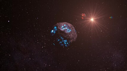 Wall Mural - dying alien planet in deep space with asteroids, 3d rendering