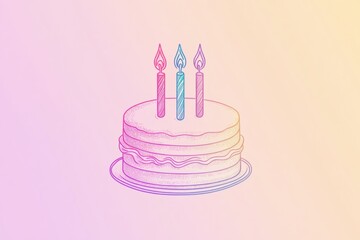 Poster - elegant logo featuring a birthday cake with three candles set against a soft pastel gradient backgro