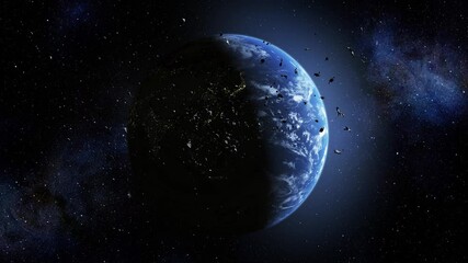 Wall Mural - planet earth with many asteroids, 3d rendering