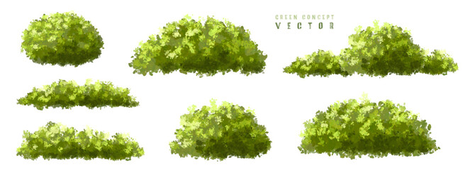 Wall Mural - vector watercolor green tree or forest side view isolated on white background for landscape and arch