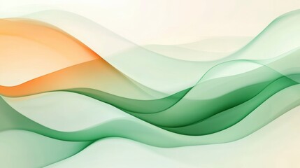 Poster - Abstract flowing green and orange waves on white background.