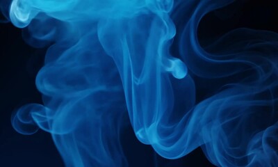 Wall Mural - vivid blue smoke bursts swirling elegantly against rich black background with mysterious motion made