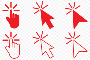 Aufkleber - Red Cursor mouse click set. Click arrow vector. computer mouse click cursor icons on Transparent Background. EPS 10.