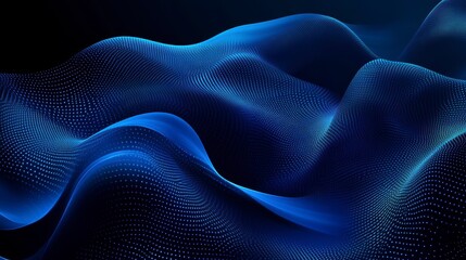 Fototapete - Abstract blue wave of particles, digital technology background.