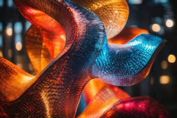 Poster - Colorful abstract sculpture illuminated in a contemporary art space at night