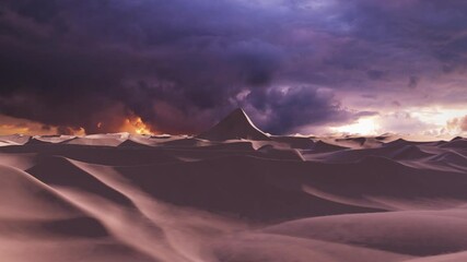 Wall Mural - alien spaceship ufo over desert dunes, 3d rendering