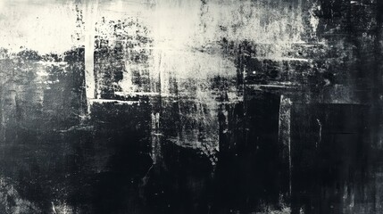 Poster - Abstract grayscale grunge texture with dark and light shades, showing brush strokes and paint splatters.