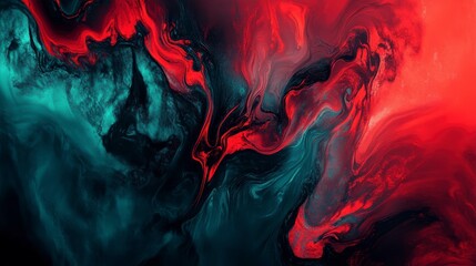 Poster - Abstract red and teal swirling paint texture.