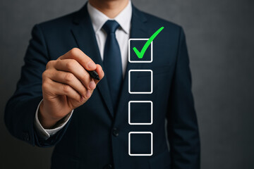 Poster - Businessman checklist approval process document management success strategy