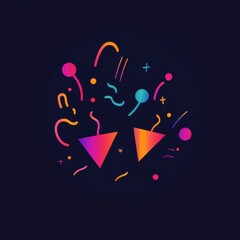 Poster - Sleek modern party logo featuring abstract celebratory icons with vibrant background and minimalistic typography for festive occasions