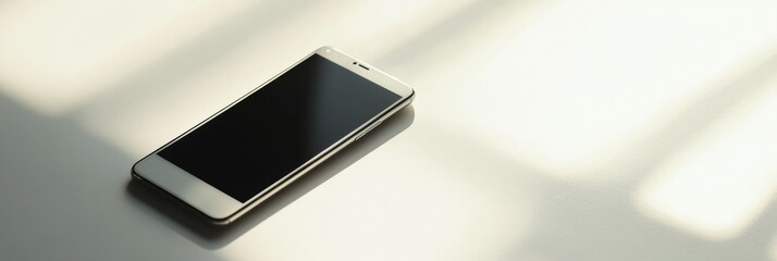 Leinwandbilder - Sleek modern smartphone resting on a clean white surface with soft diffused lighting creating a minimalist technology aesthetic