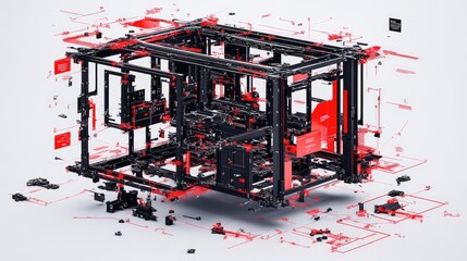 Poster - D exploded view of a structural steel frame with labeled components and assembly guide