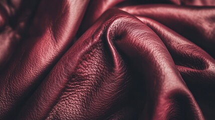 Poster - Close-up of rich, dark red leather texture with folds and wrinkles, showing its luxurious surface and grain.