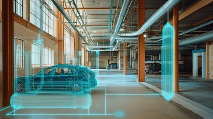 Poster - AR overlay projected onto floor plan of building showing cable and piping layout