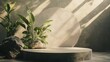 © bastian - Beige podium display with plants and rocks.  Suitable for product presentation