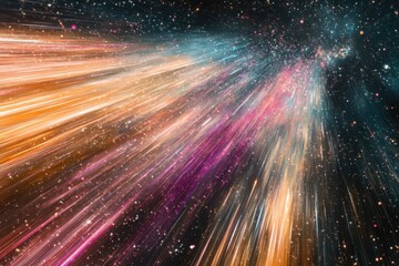 Poster - Colorful light streaks create an expansive cosmic effect in a vast space background