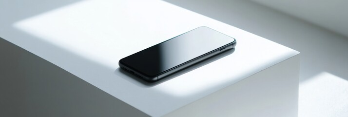 Poster - Modern smartphone on a clean white surface bathed in soft diffused lighting, showcasing minimalist technology and elegance