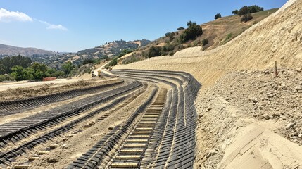 Poster - Civil site with modular retaining walls and slope stabilization materials laid out