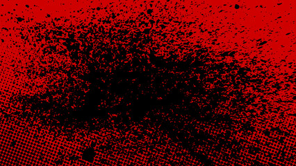 Poster - a grunge red background splashed with black paint all over.