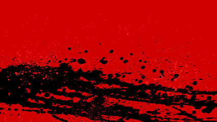 Poster - a grunge red background that was half splattered with black paint.