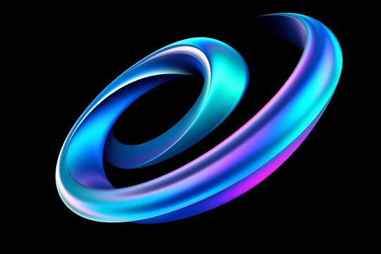 Abstract Torus Shape with Blue, Purple, and Teal Gradient on Black Background - Modern Design Element