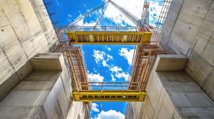 Poster - Modern bridge supports under construction with visible tension cables and concrete forms
