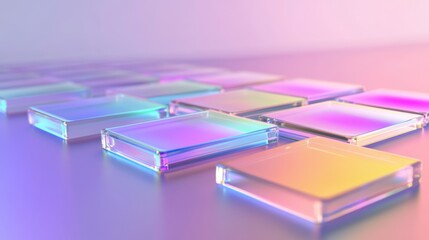 Poster - Colorful glass cubes arranged on a reflective surface, creating an abstract, modern design.